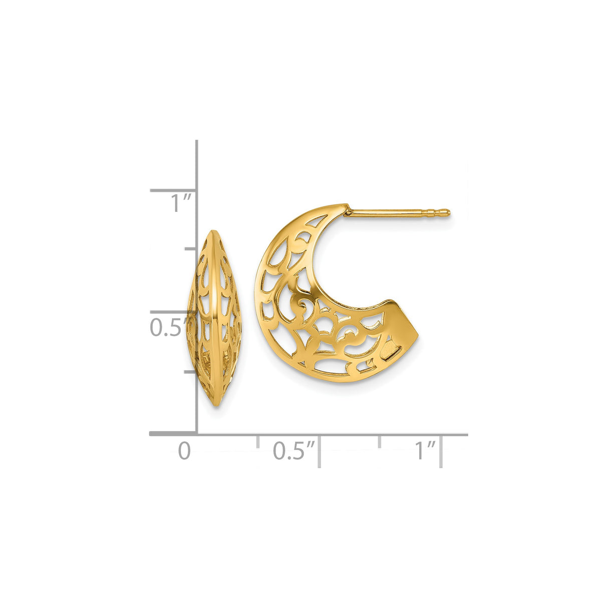 14k Yellow Gold Hoop Earrings with Floral Filigree Openwork Design