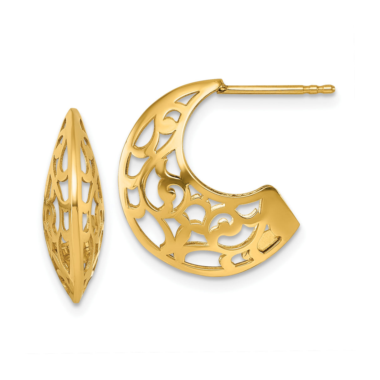14k Yellow Gold Hoop Earrings with Floral Filigree Openwork Design