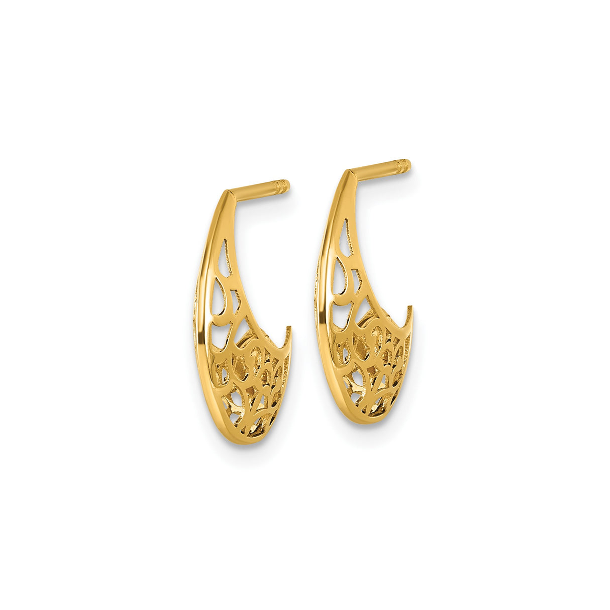 14k Yellow Gold Hoop Earrings with Openwork Filigree Scroll Pattern, Boho Chic Style for Women