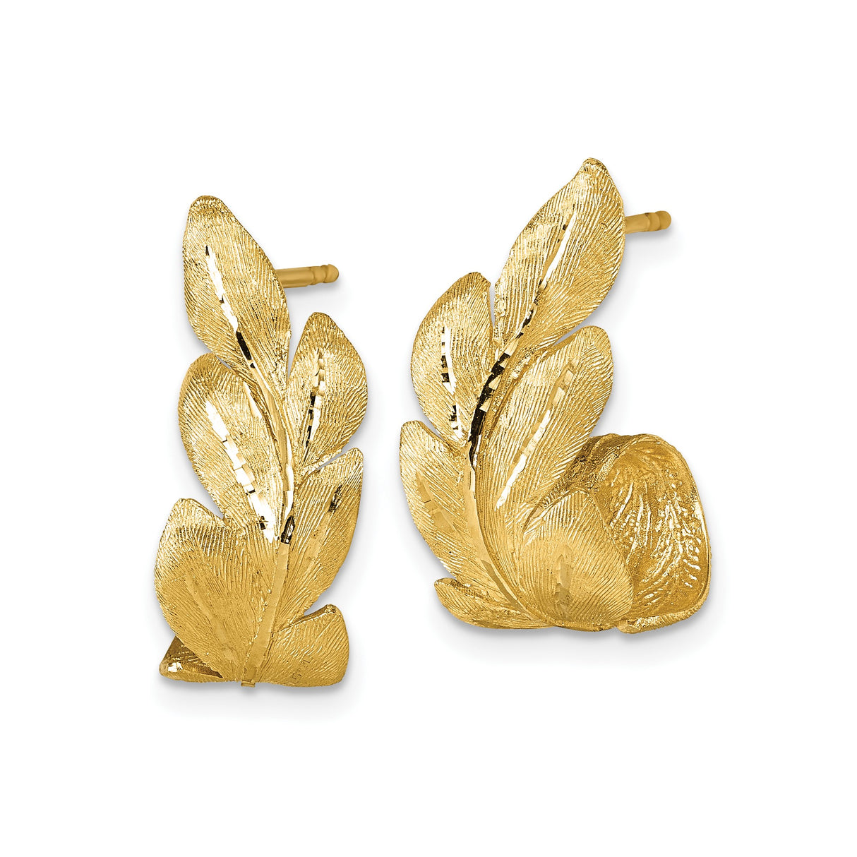 14k Yellow Gold Leaf Ear Climbers, Nature Inspired Botanical Earrings for Women