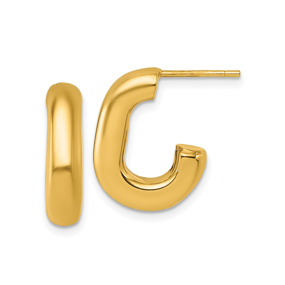 14k Yellow Gold Hoop Earrings, Chunky Oval Minimalist Design, Polished Statement Style for Women