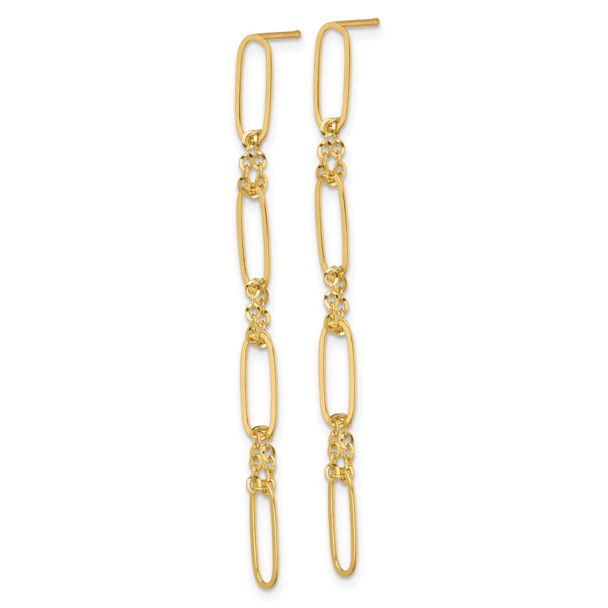 14k Yellow Gold Dangle Earrings with Elongated Oval and Textured Chain Links, Minimalist Design