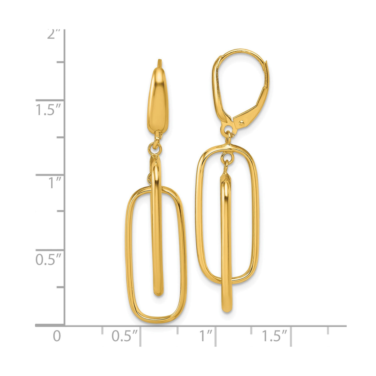 14k Yellow Gold Dangle Earrings with Interlocking Oval Drops, Polished Finish, Leverback Closures