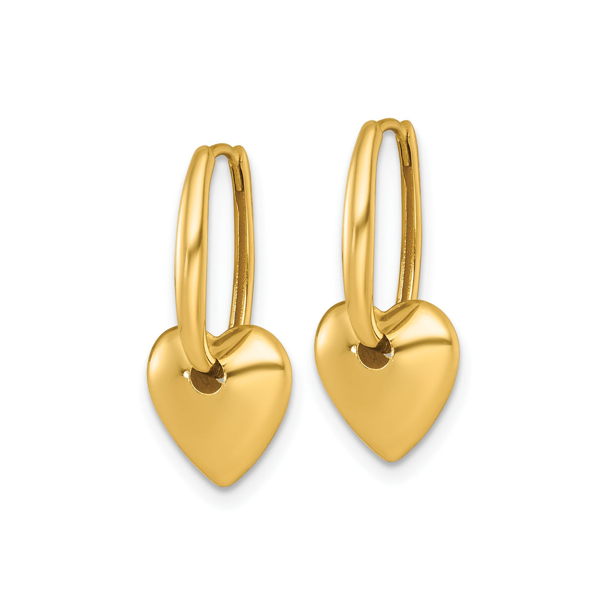 14k Yellow Gold Dangle Heart Hoop Earrings with Polished Charm Symbolizing Love and Affection