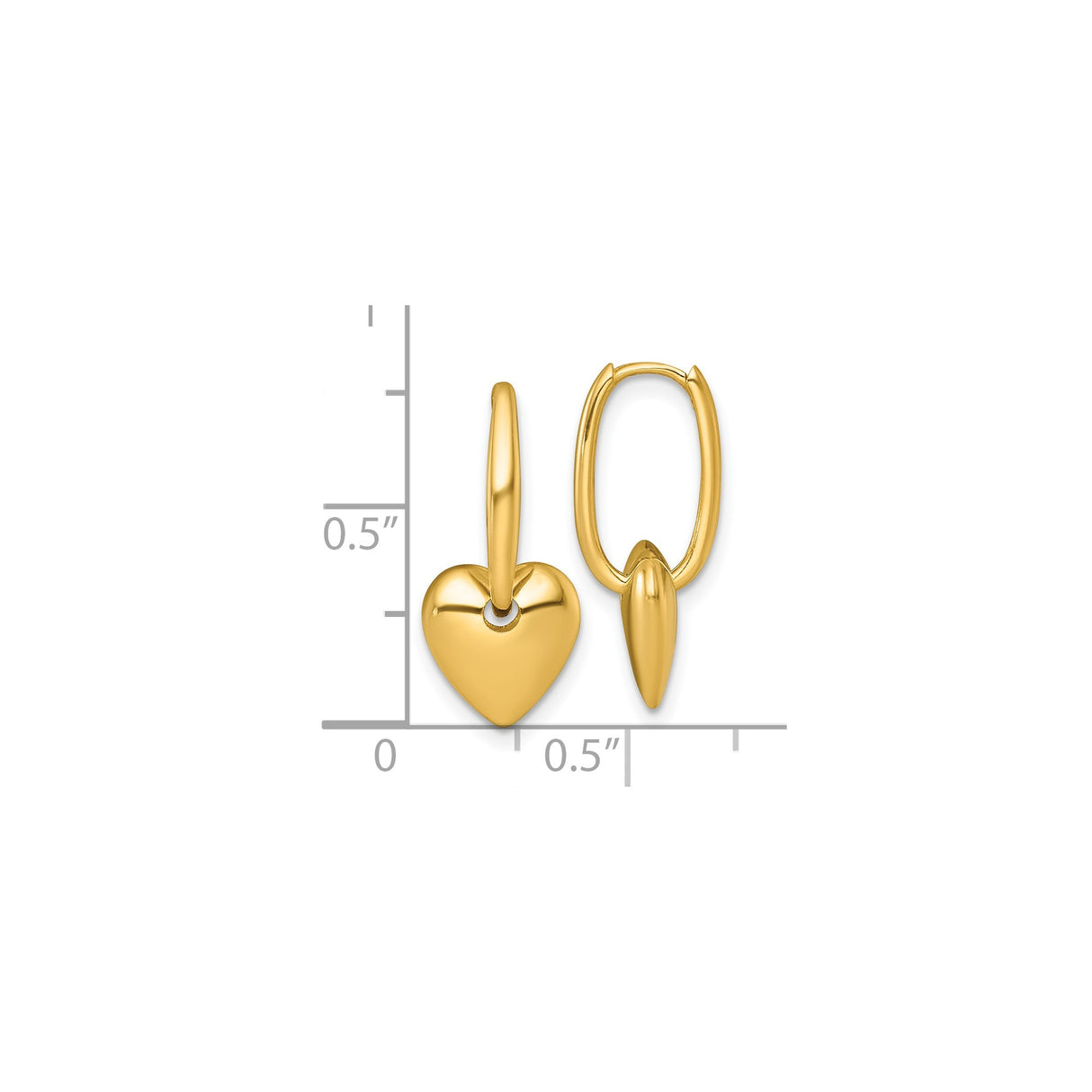 14k Yellow Gold Dangle Heart Hoop Earrings with Polished Charm Symbolizing Love and Affection