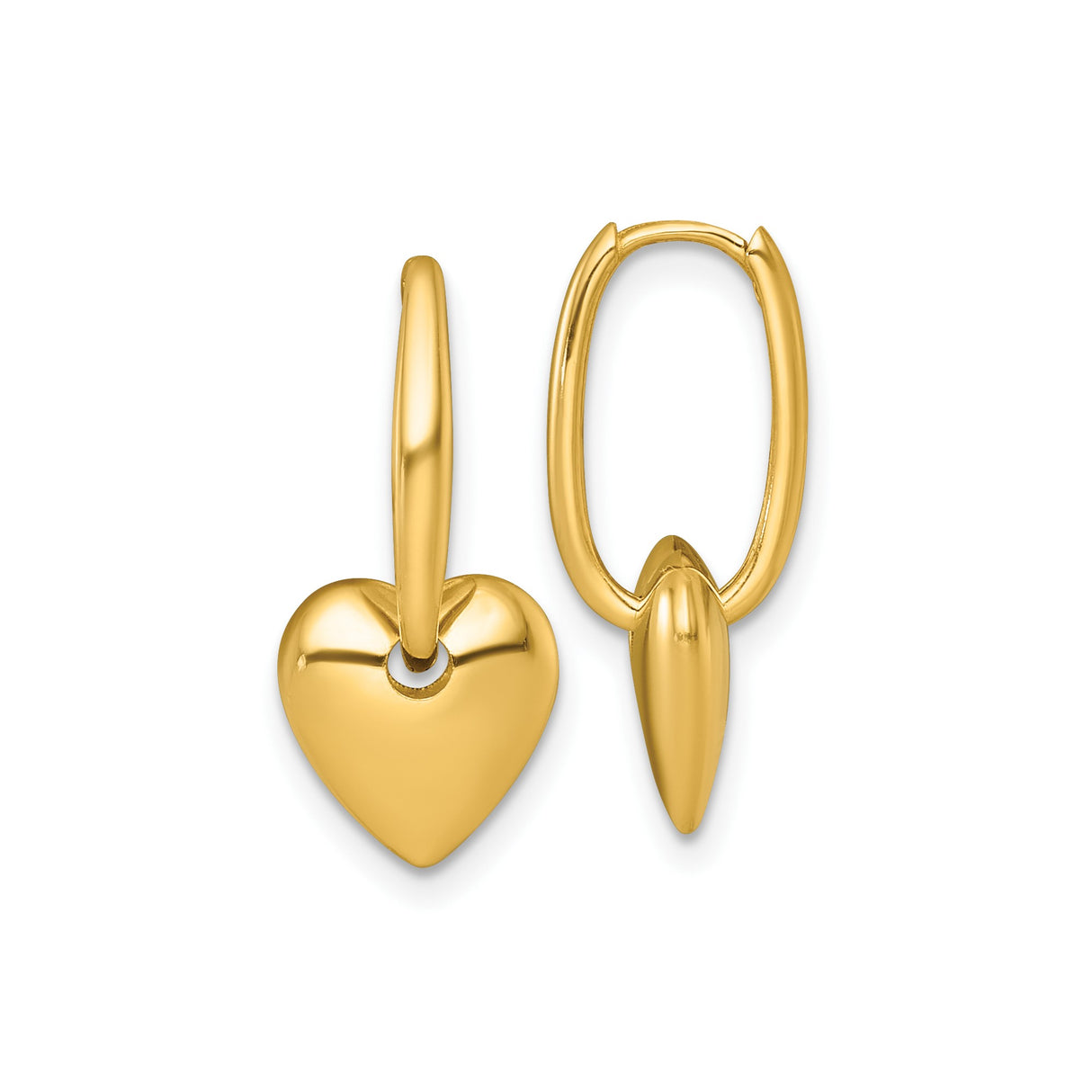 14k Yellow Gold Dangle Heart Hoop Earrings with Polished Charm Symbolizing Love and Affection