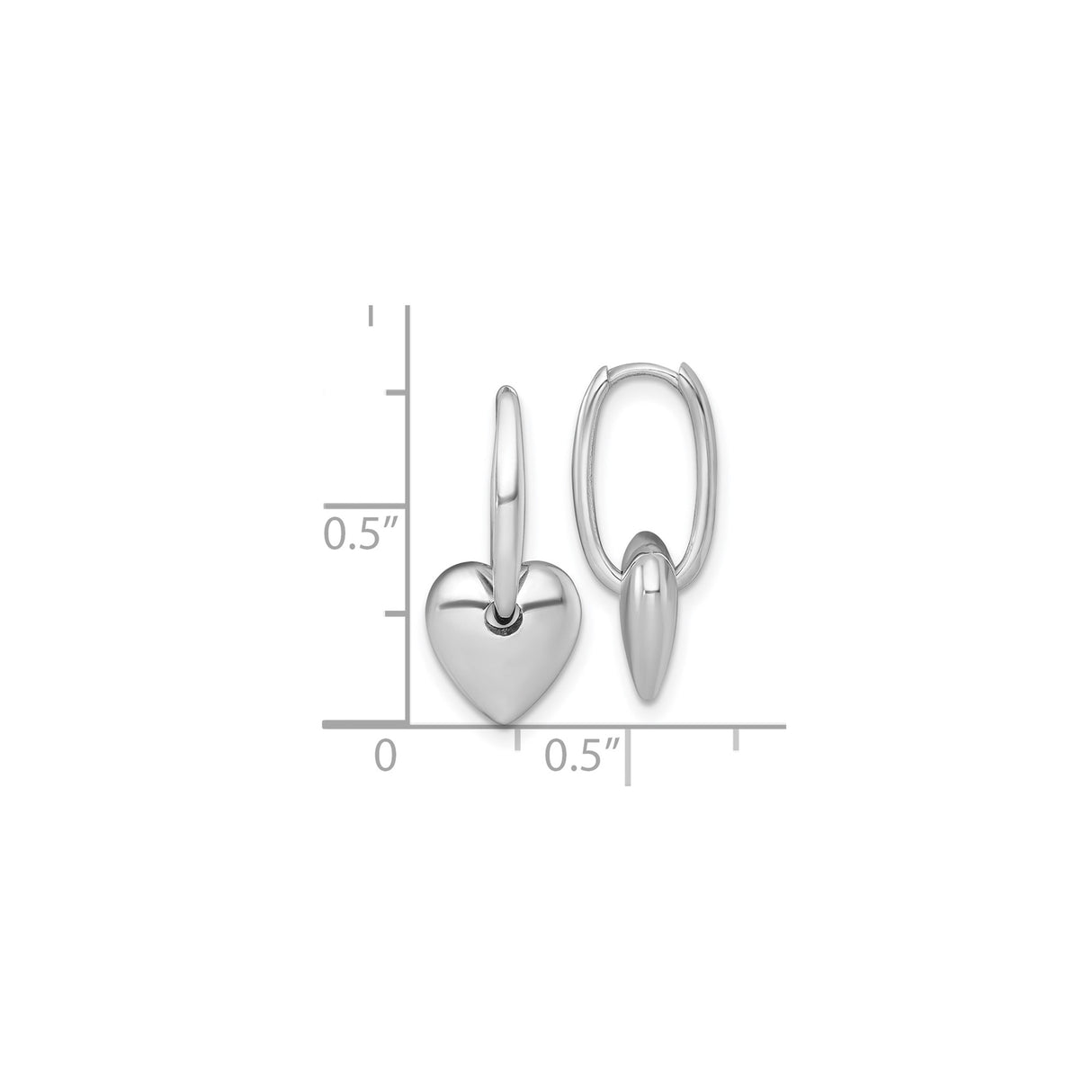 14k White Gold Heart Hoop Earrings with Polished Puffed Charm, Lightweight Romantic Design