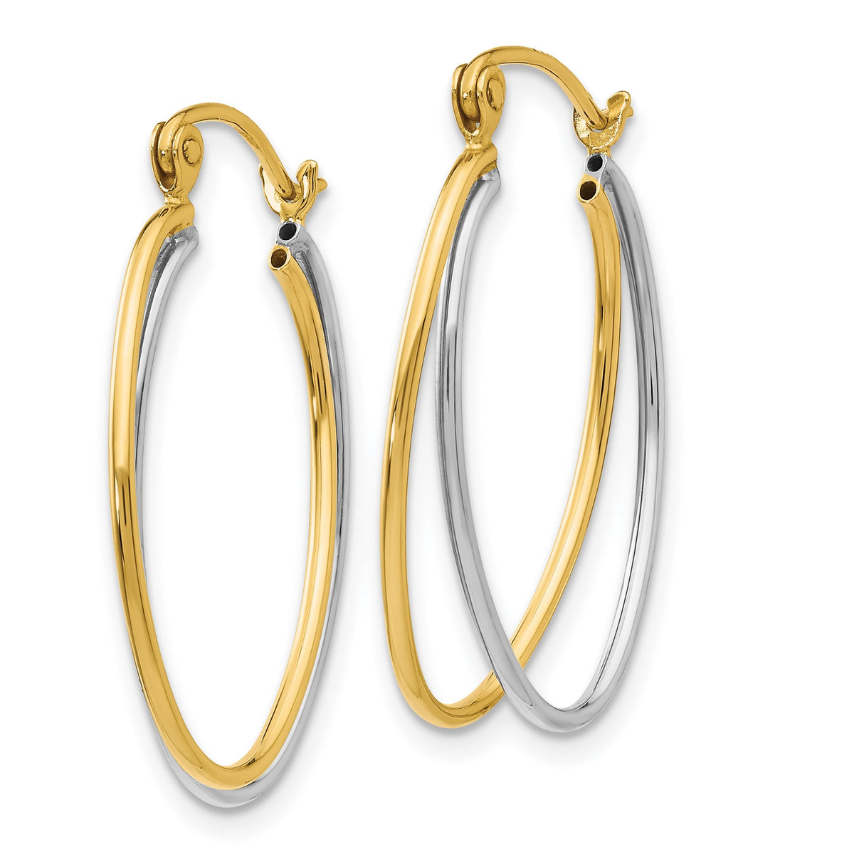 14k Two-Tone Gold Hoop Earrings with Twisted Oval Polished Design for Women