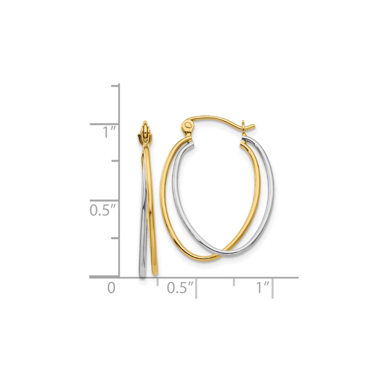 14k Two-Tone Gold Hoop Earrings with Twisted Oval Polished Design for Women