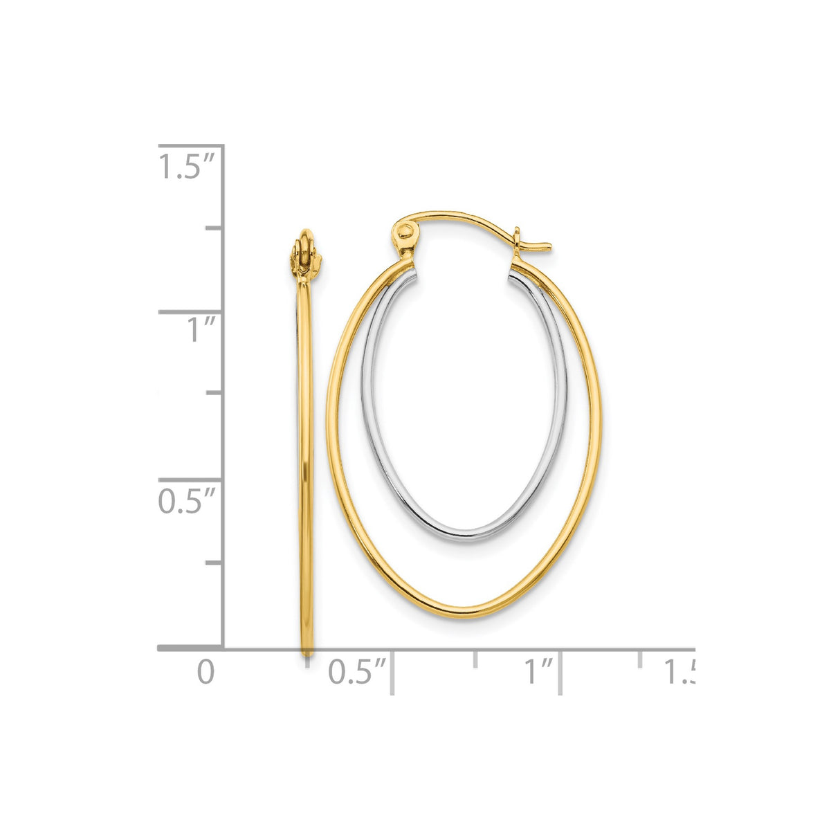 14k Yellow Gold Oval Hoop Earrings, Two-Tone Double Oval Design, Polished Finish