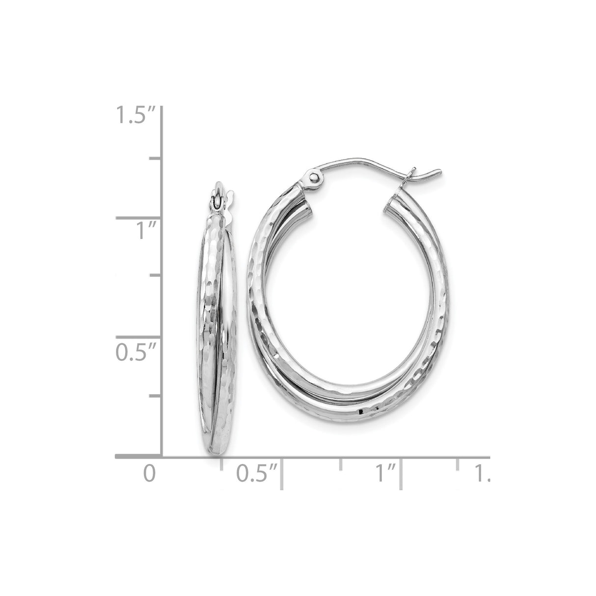 14k White Gold Hoop Earrings with Twisted Double Hoop Design and Hammered Finish