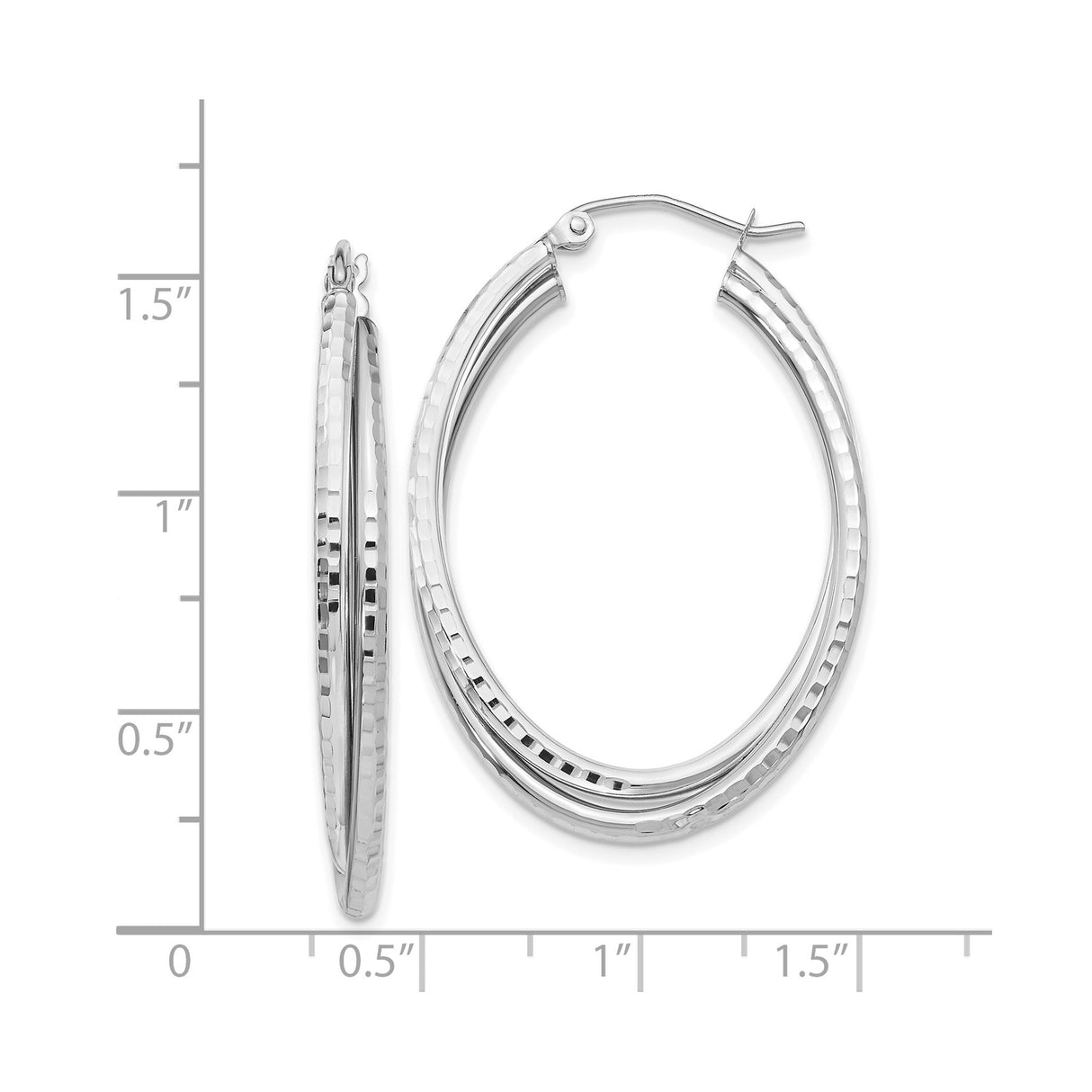 14k White Gold Hoop Earrings, Diamond Cut Triple Oval Crossover Design