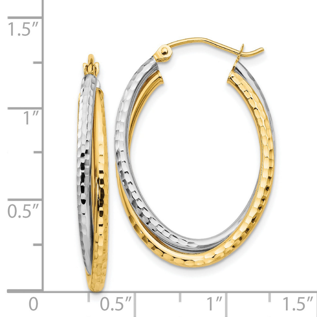 14k Two-Tone Gold Hoop Earrings with Twisted Oval and Hammered Design