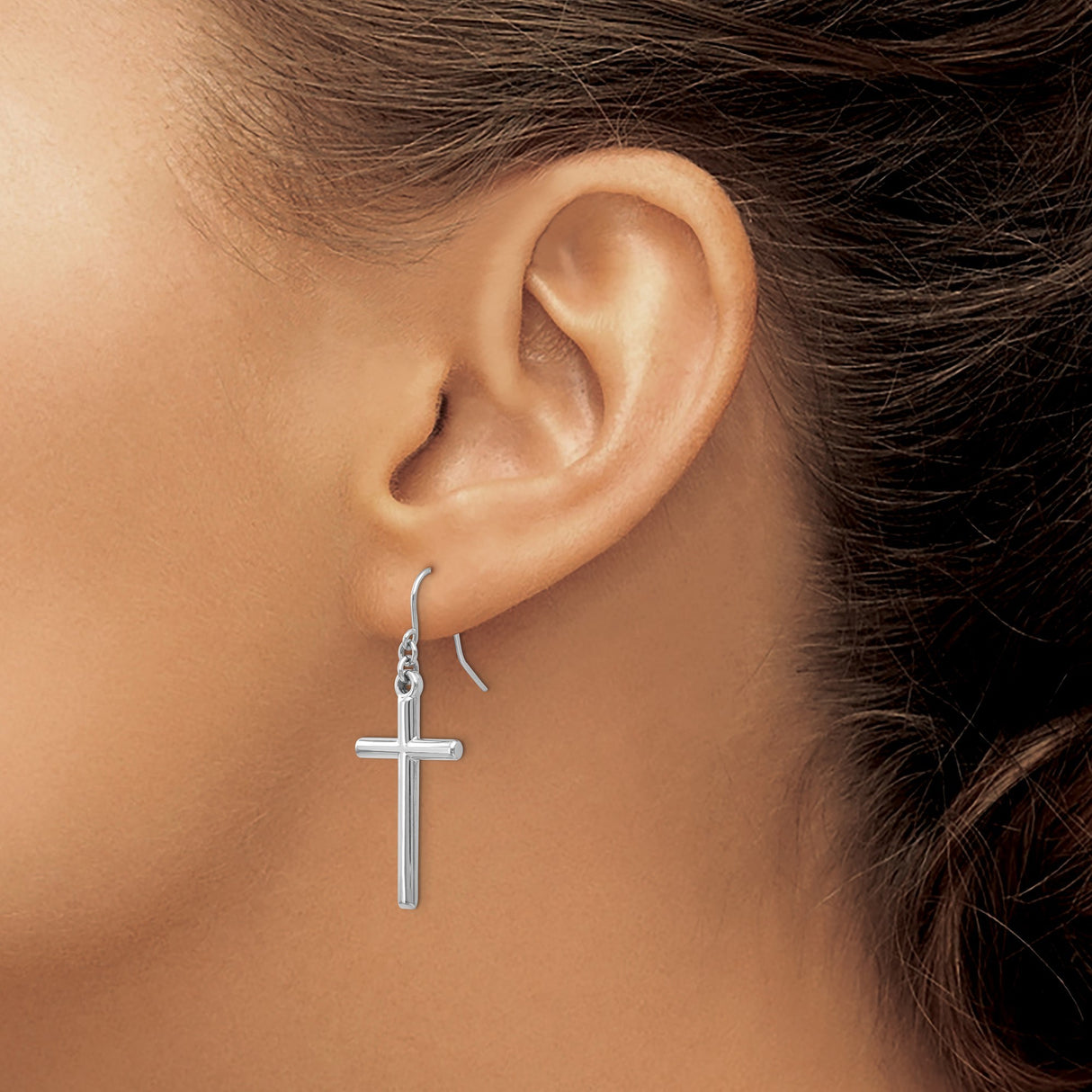 14k White Gold Cross Dangle Earrings, Minimalist Christian Jewelry for Women