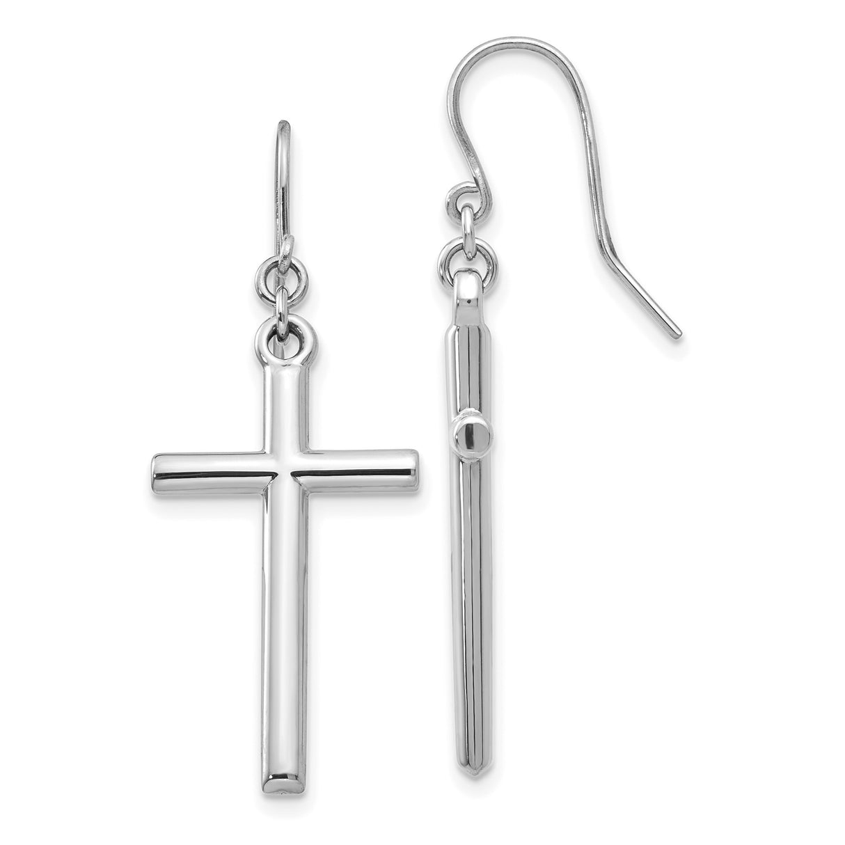 14k White Gold Cross Dangle Earrings, Minimalist Christian Jewelry for Women