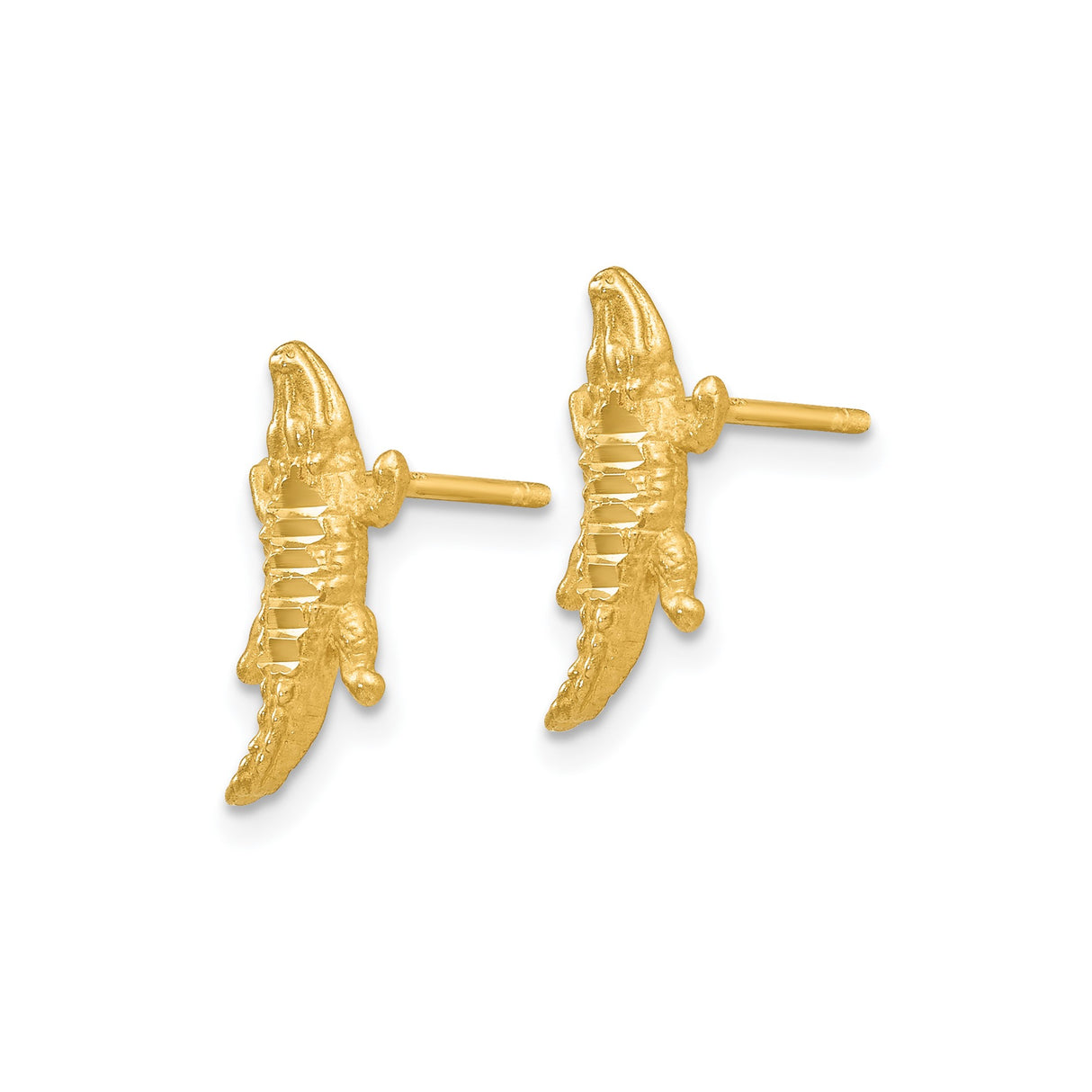14k Yellow Gold Alligator Stud Earrings, Detailed Reptile Design, Wildlife Theme