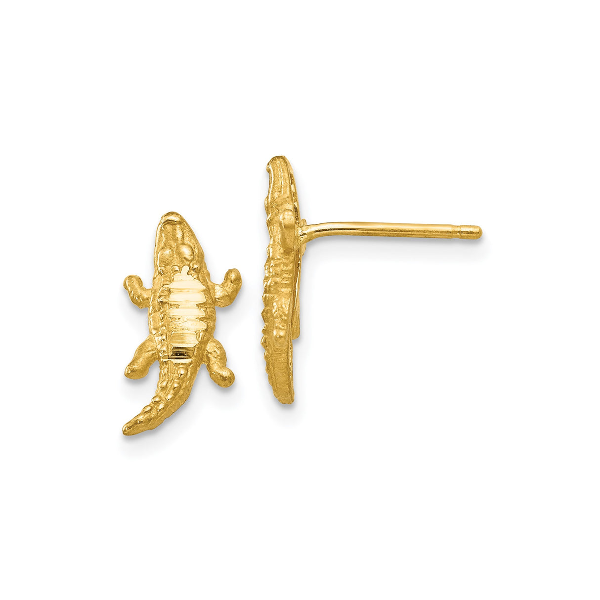 14k Yellow Gold Alligator Stud Earrings, Detailed Reptile Design, Wildlife Theme