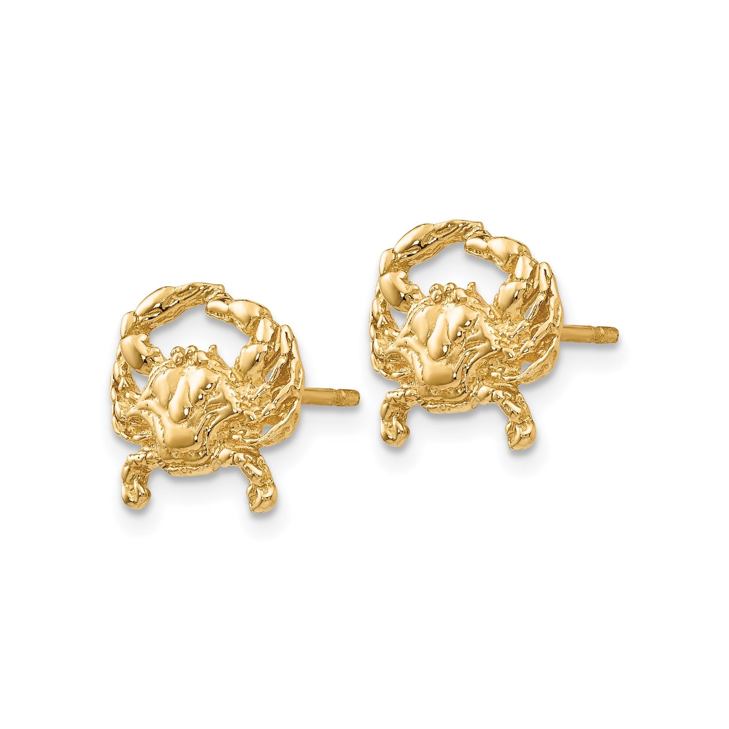 14k Yellow Gold Crab Stud Earrings, Coastal Nautical Style, Cancer Zodiac Symbol