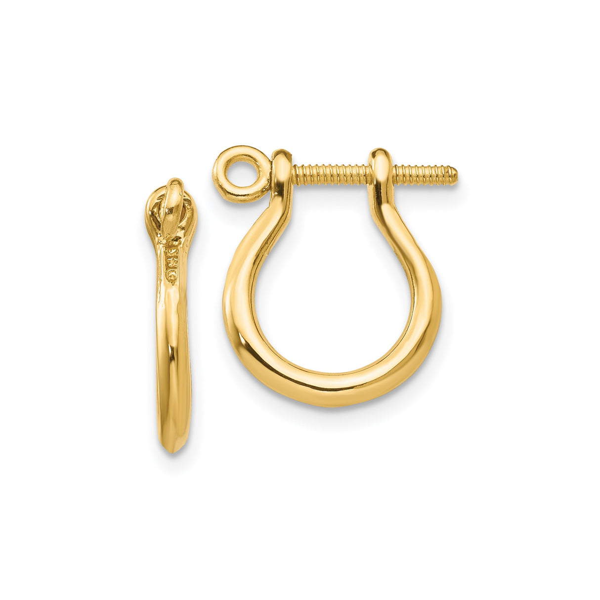 14k Yellow Gold Hoop Earrings, Horseshoe Minimalist Design, Screw Back Clasp