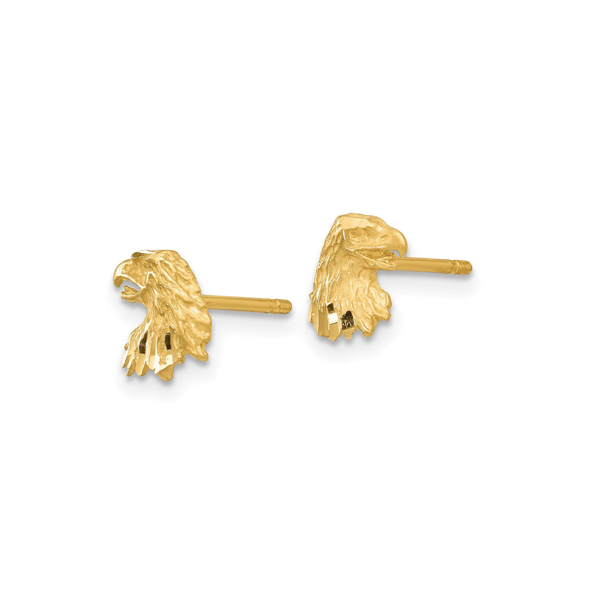 14k Yellow Gold Eagle Head Stud Earrings, Patriotic Bald Eagle Design, Military Biker Style for Men