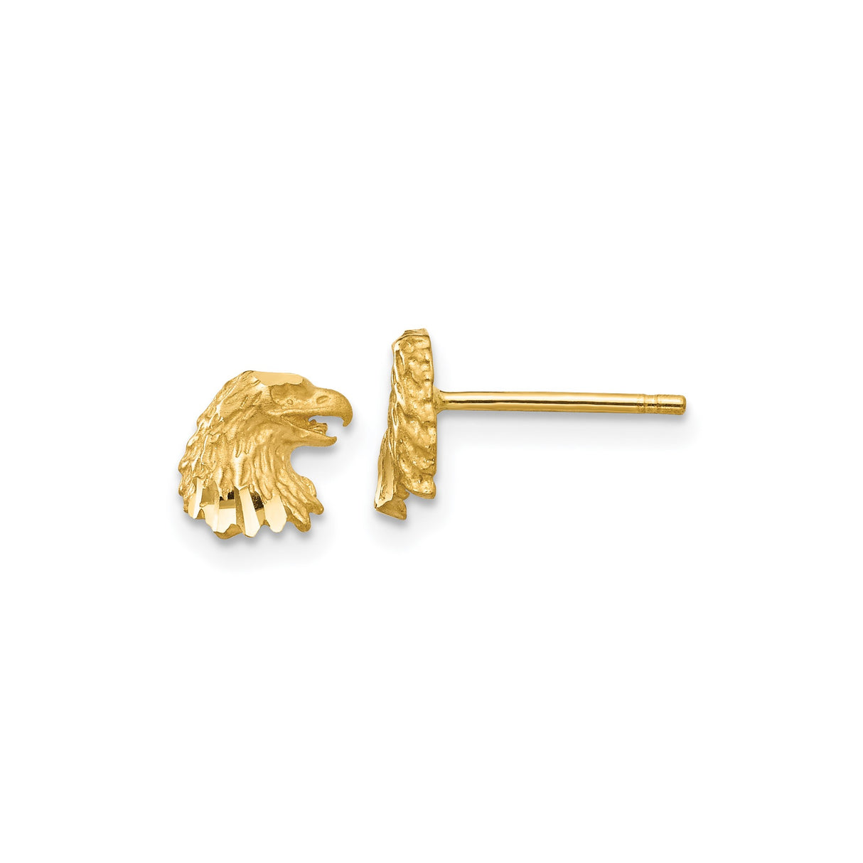 14k Yellow Gold Eagle Head Stud Earrings, Patriotic Bald Eagle Design, Military Biker Style for Men