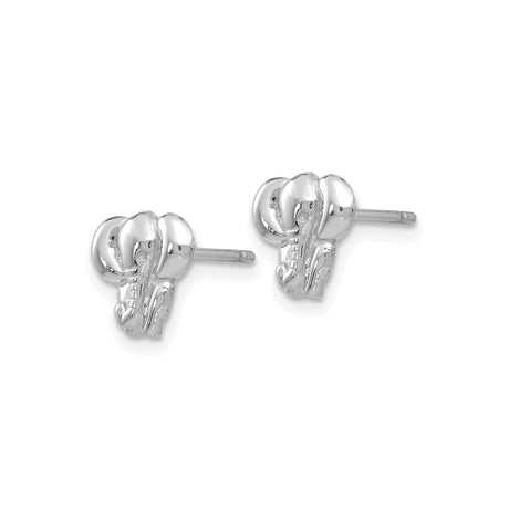 14k White Gold Elephant Stud Earrings, Animal Design Symbolizing Strength and Good Luck