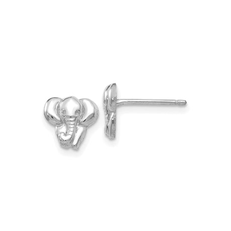 14k White Gold Elephant Stud Earrings, Animal Design Symbolizing Strength and Good Luck
