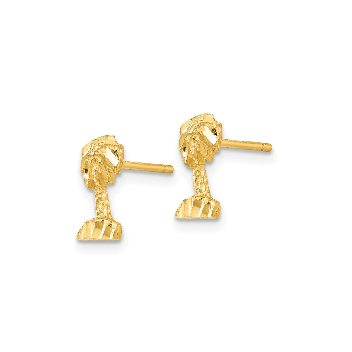 14k Yellow Gold Palm Tree Stud Earrings, Tropical Vacation Style for Women