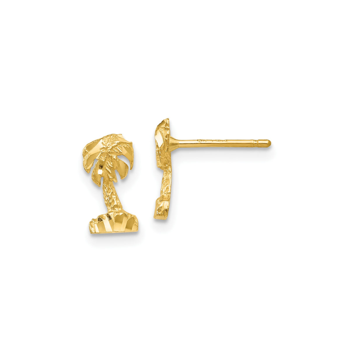 14k Yellow Gold Palm Tree Stud Earrings, Tropical Vacation Style for Women