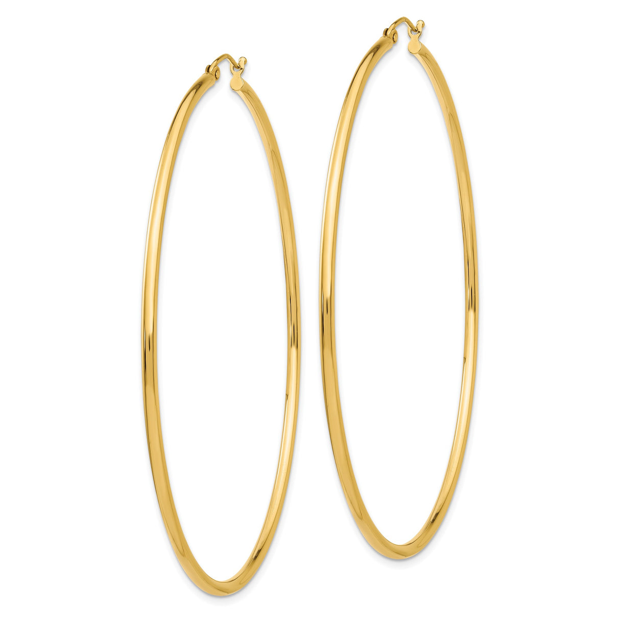 14k Yellow Gold Hoop Earrings, Large Round Minimalist High Polish Hoops for Women