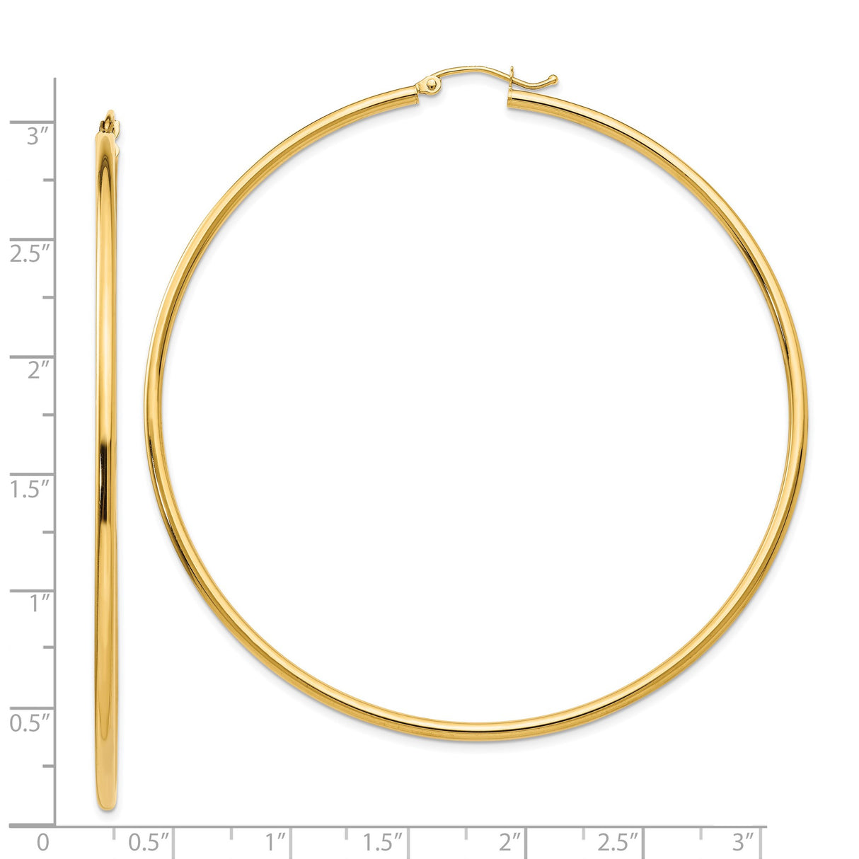 14k Yellow Gold Hoop Earrings, Large Round Minimalist High Polish Hoops for Women