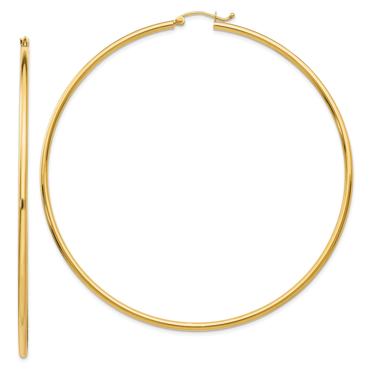 14k Yellow Gold Hoop Earrings, Large Polished Round Design, Lightweight Statement Style for Women