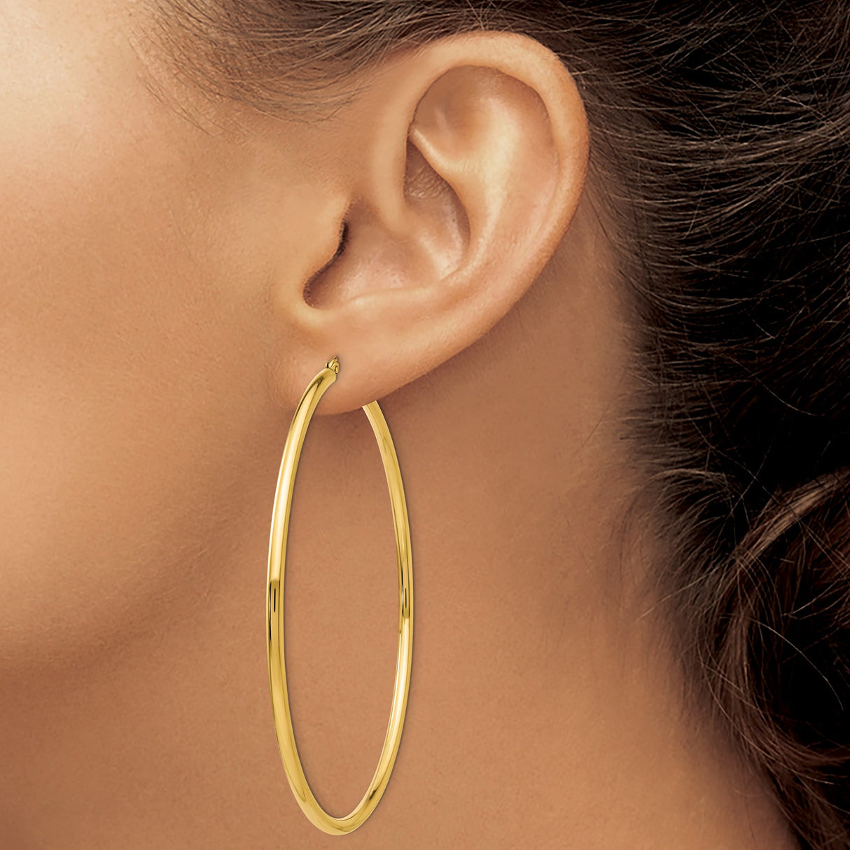 14k Yellow Gold Hoop Earrings, Classic Round Design with Polished Finish, Medium Size Latch Back Hoops