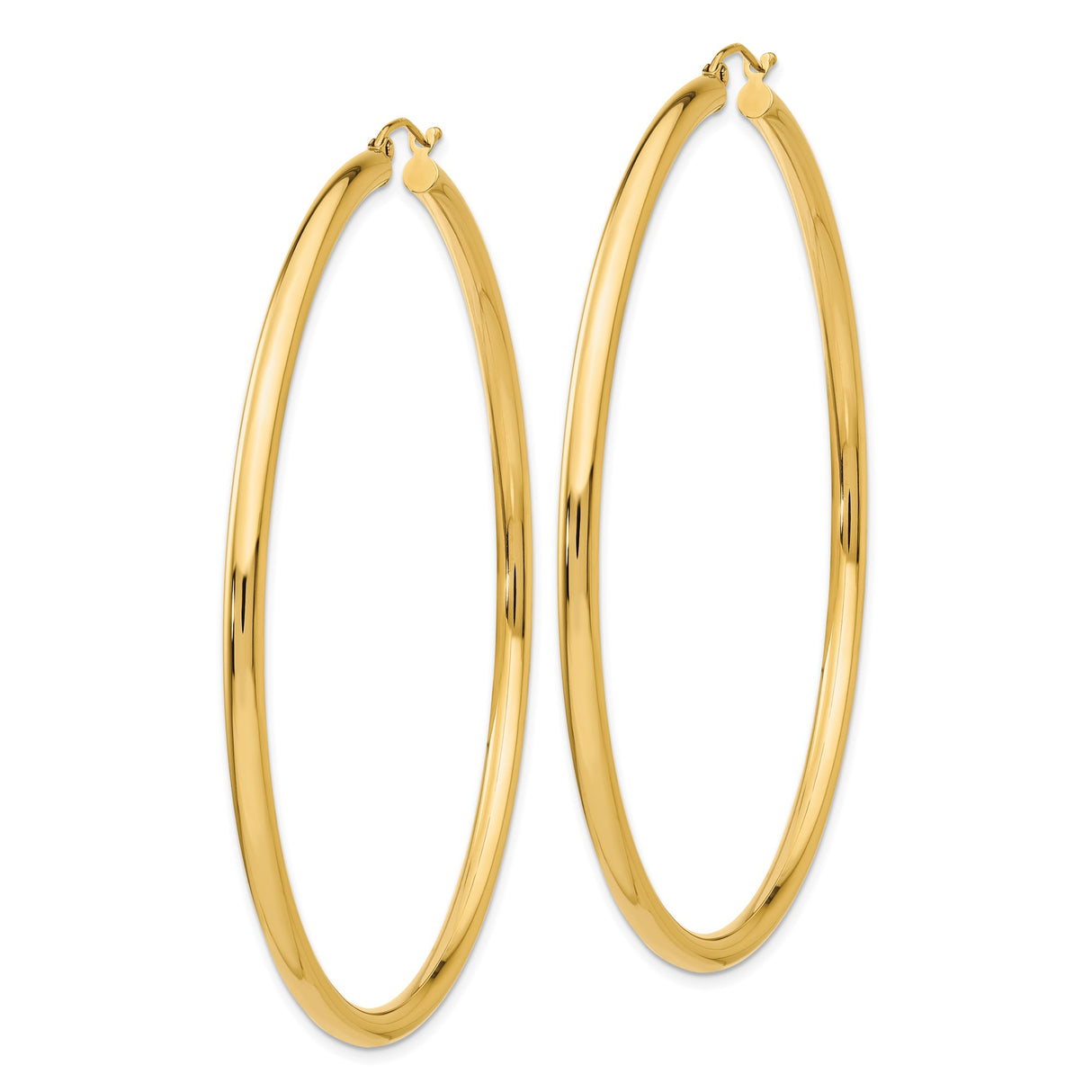 14k Yellow Gold Hoop Earrings, Large Classic Hoops with Latch-Back Closure, High Polish Finish