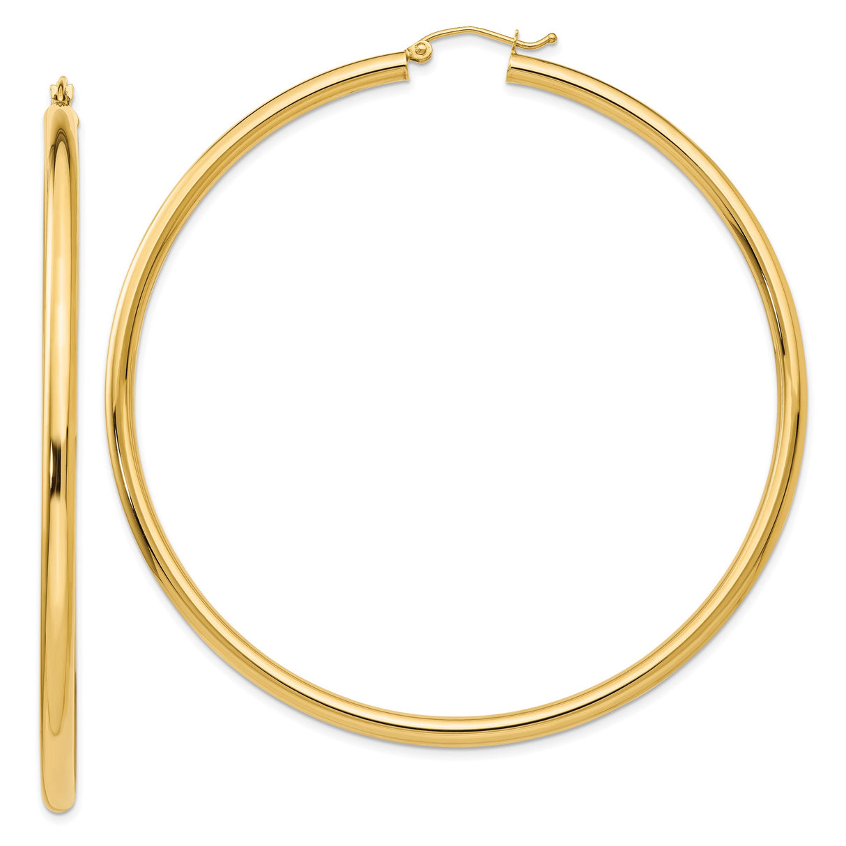 14k Yellow Gold Hoop Earrings, Large Classic Hoops with Latch-Back Closure, High Polish Finish