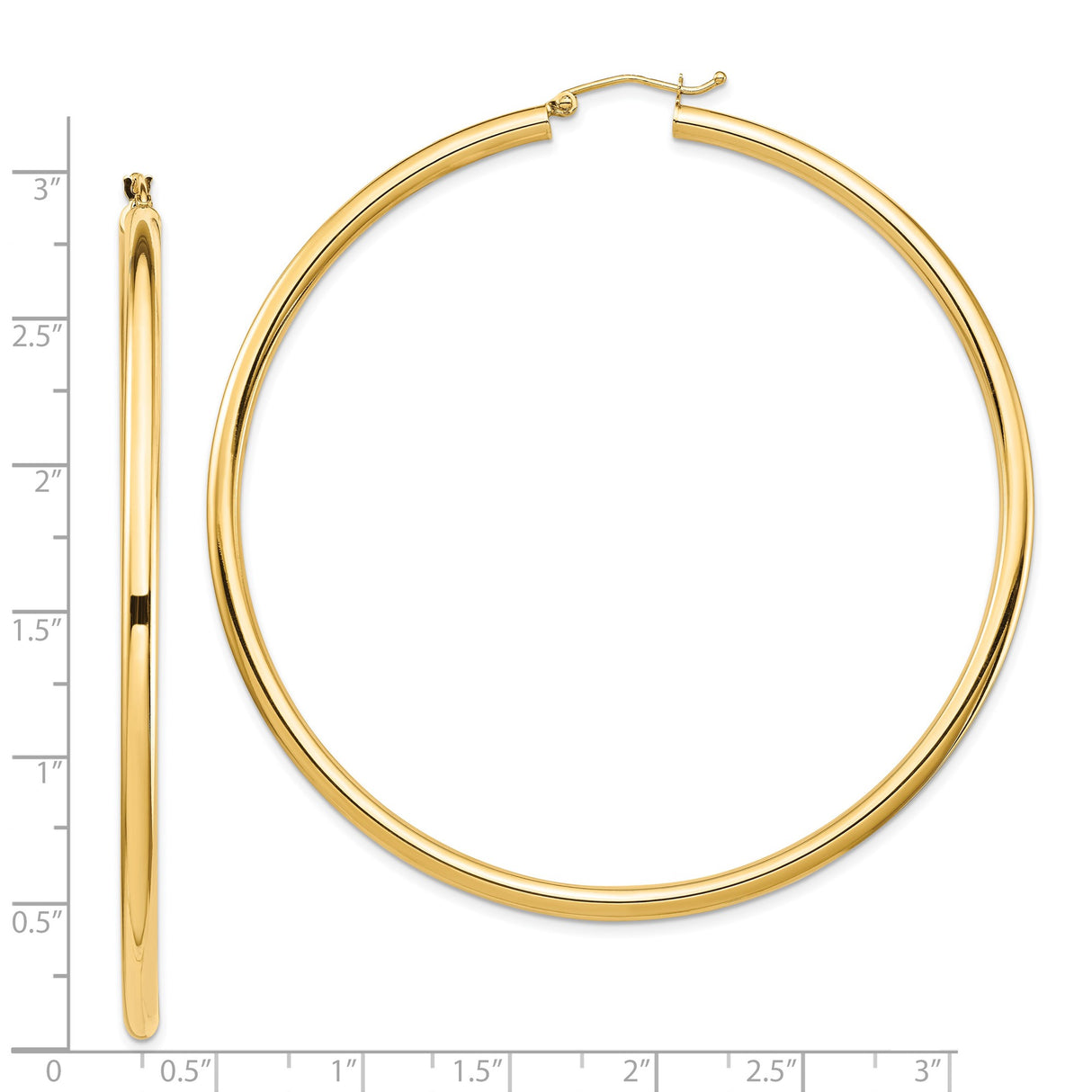14k Yellow Gold Hoop Earrings, Large Lightweight Round Design with High Polish Finish