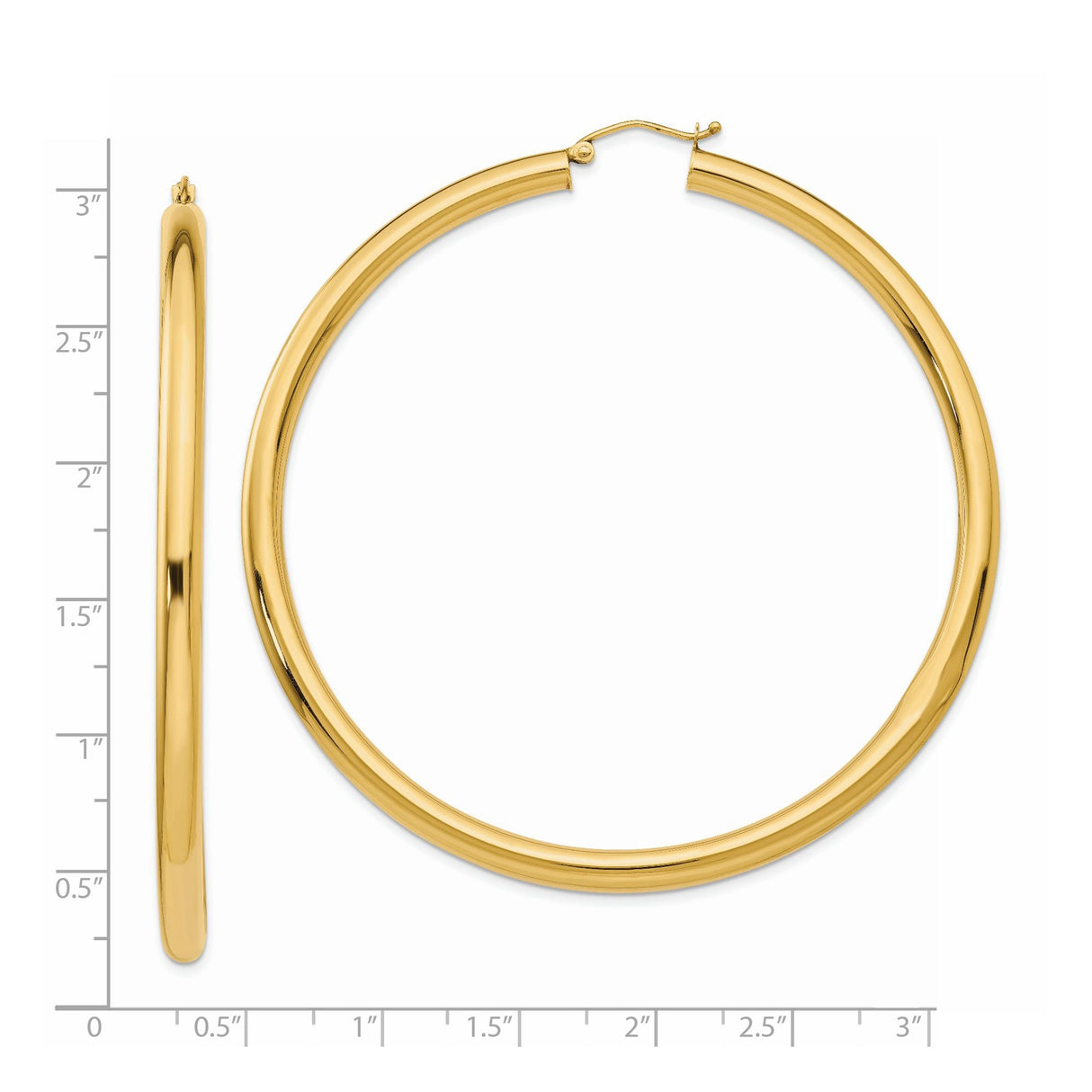 14k Yellow Gold Hoop Earrings, Classic Round Tube Design, Lightweight High Polish Finish