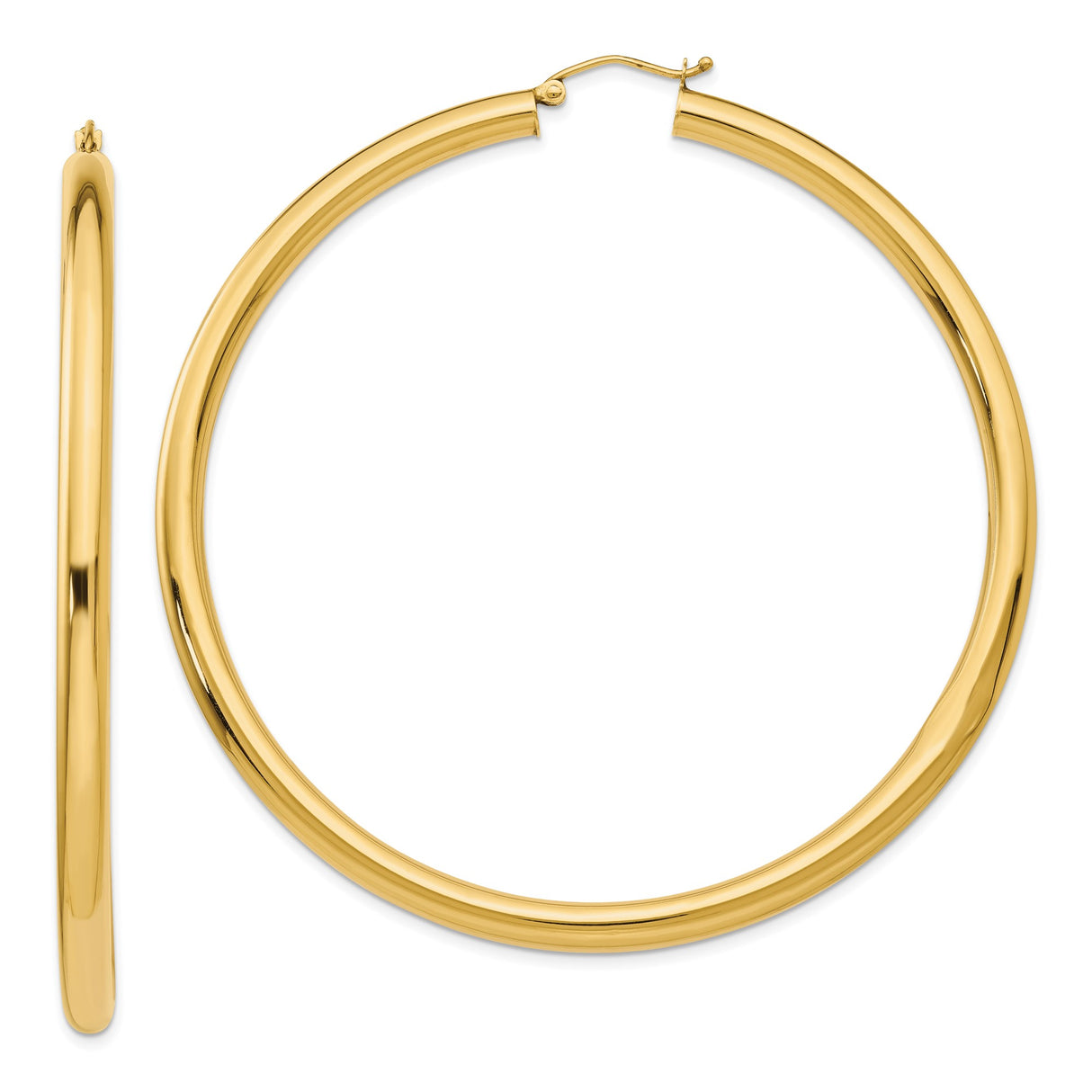 14k Yellow Gold Hoop Earrings, Classic Round Tube Design, Lightweight High Polish Finish