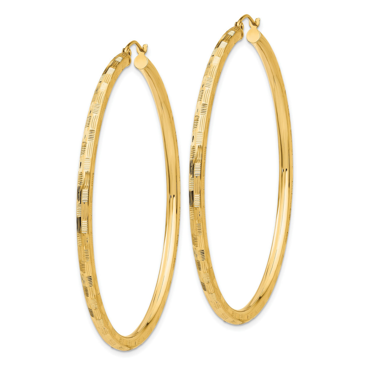 14k Yellow Gold Hoop Earrings with Etched Texture and Polished Finish