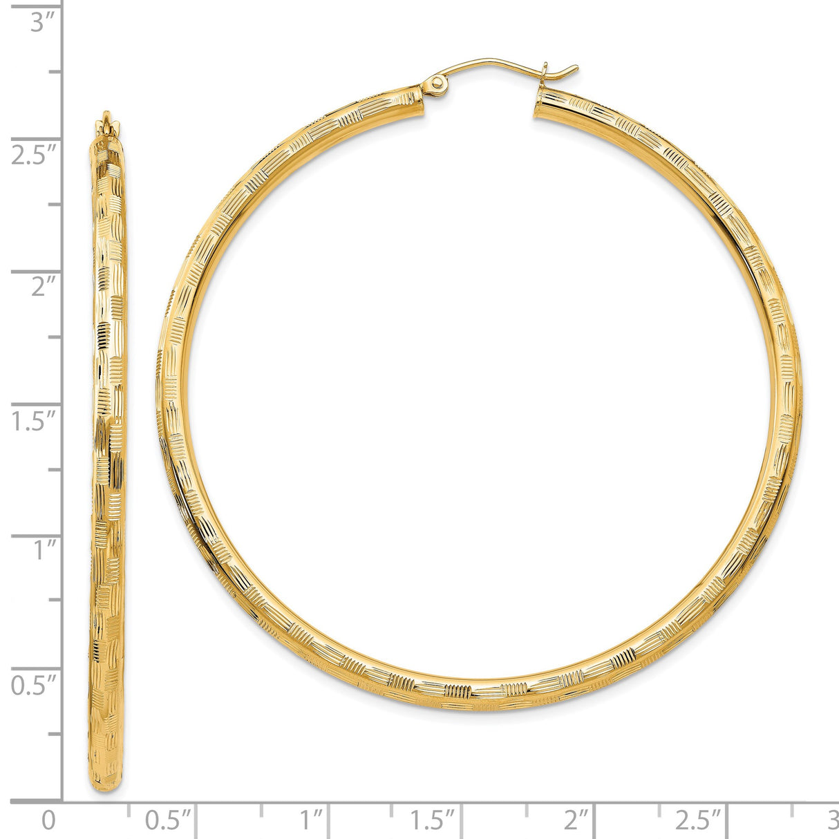 14k Yellow Gold Hoop Earrings with Etched Texture and Polished Finish