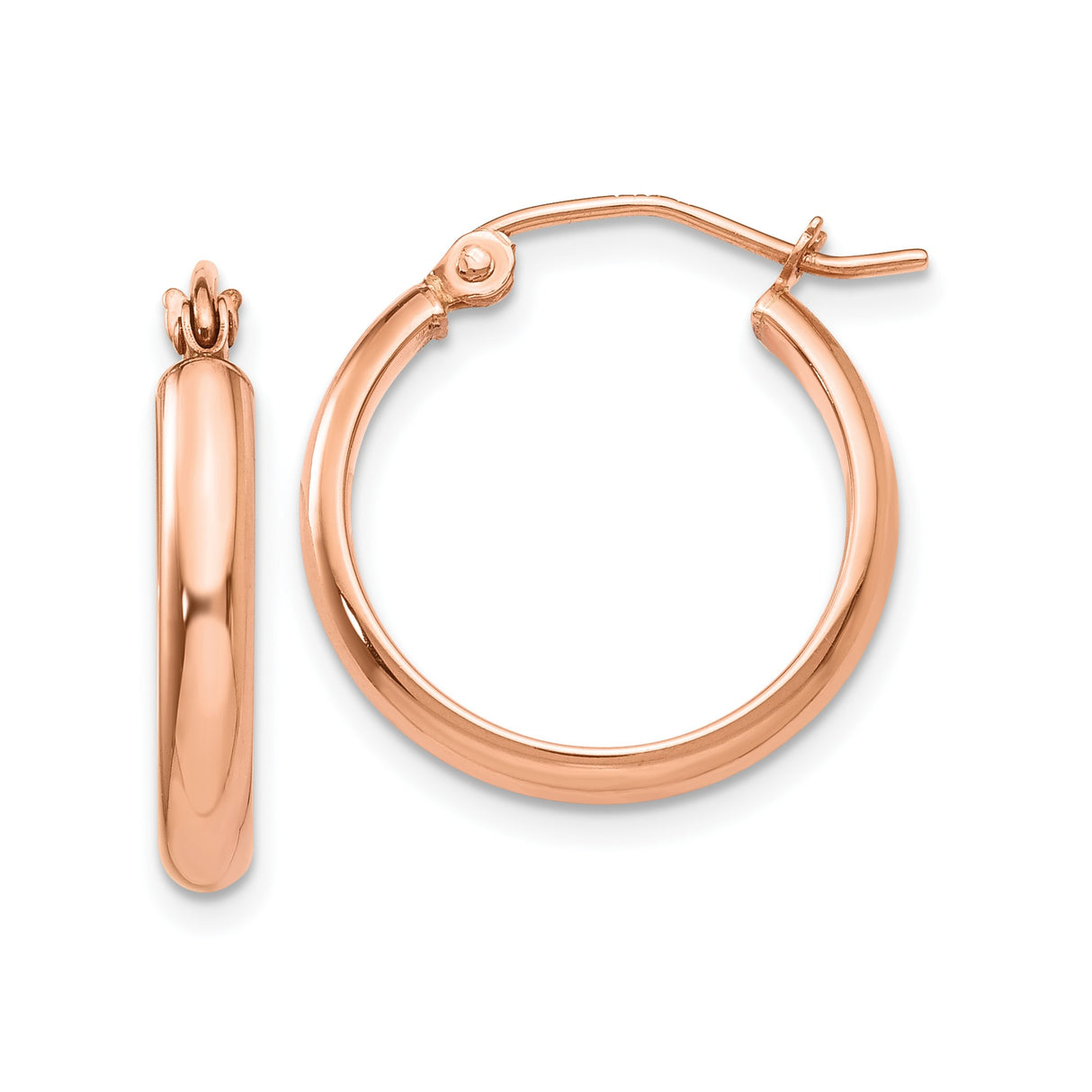 14k Rose Gold Hoop Earrings, Classic Round Design with Polished Minimalist Style