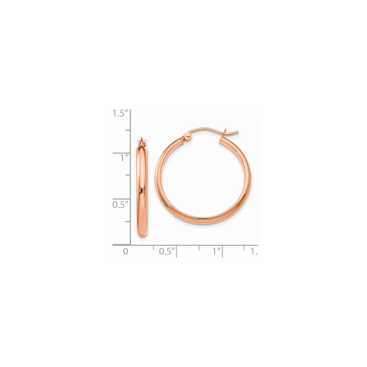 14k Rose Gold Hoop Earrings, Classic Round with Hinge Closure, Lightweight Minimalist Style