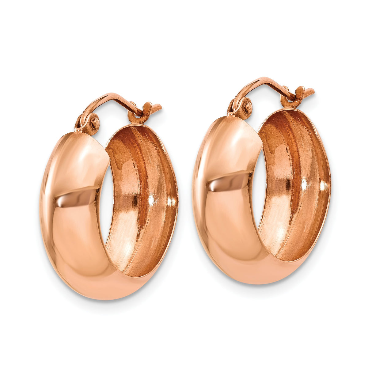 14k Rose Gold Hoop Earrings, Thick Round High Polish Hoops with Latch Back Closure