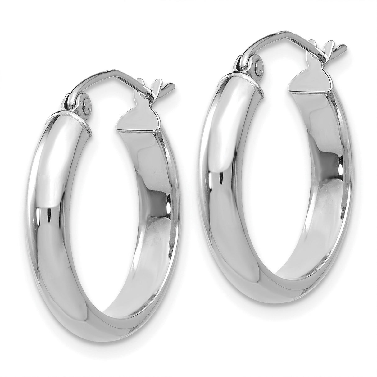 14k White Gold Hoop Earrings, Medium Polished Classic Hoops, Sleek Minimalist Style for Women