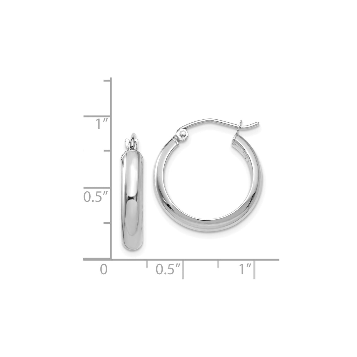 14k White Gold Hoop Earrings, Medium Polished Classic Hoops, Sleek Minimalist Style for Women