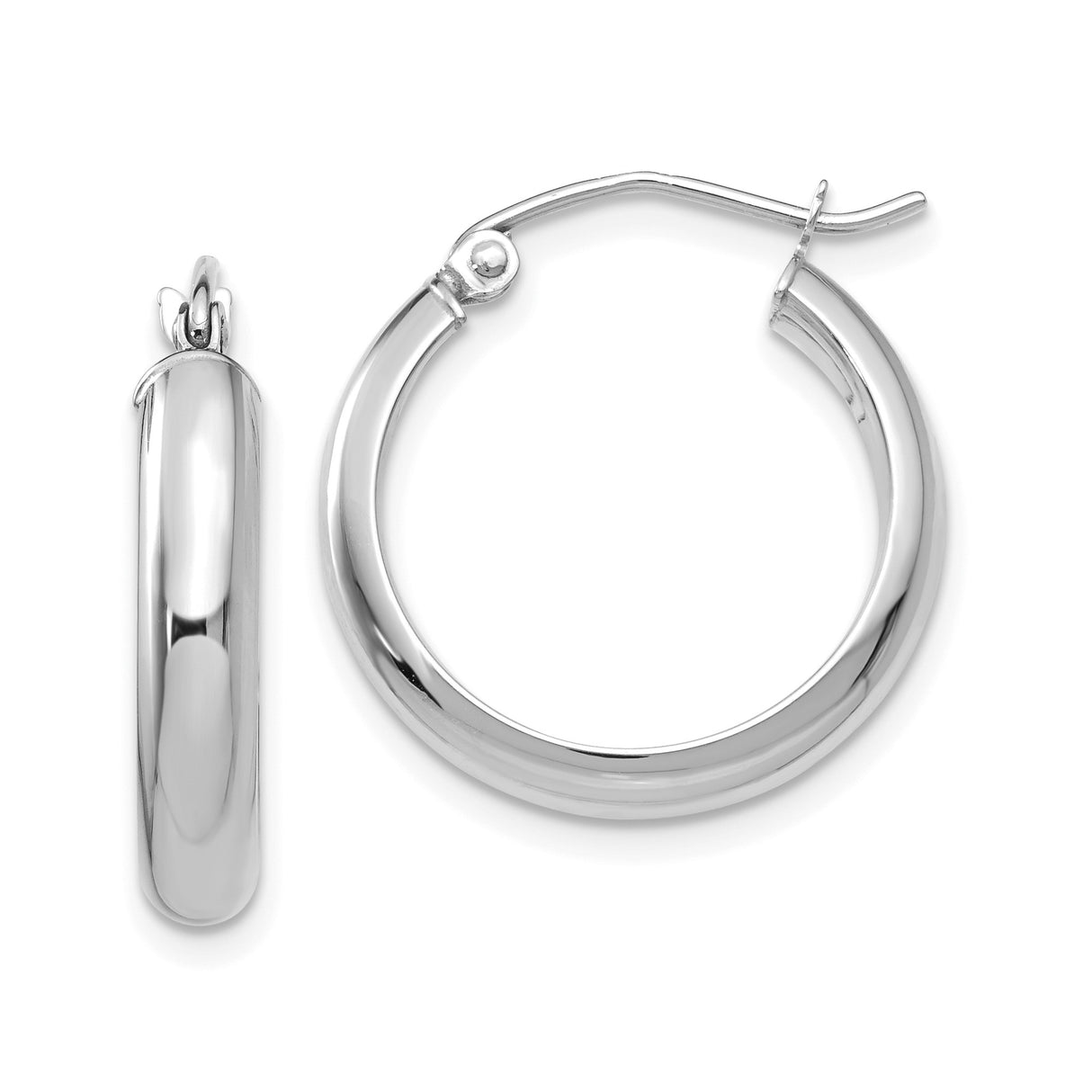 14k White Gold Hoop Earrings, Medium Polished Classic Hoops, Sleek Minimalist Style for Women