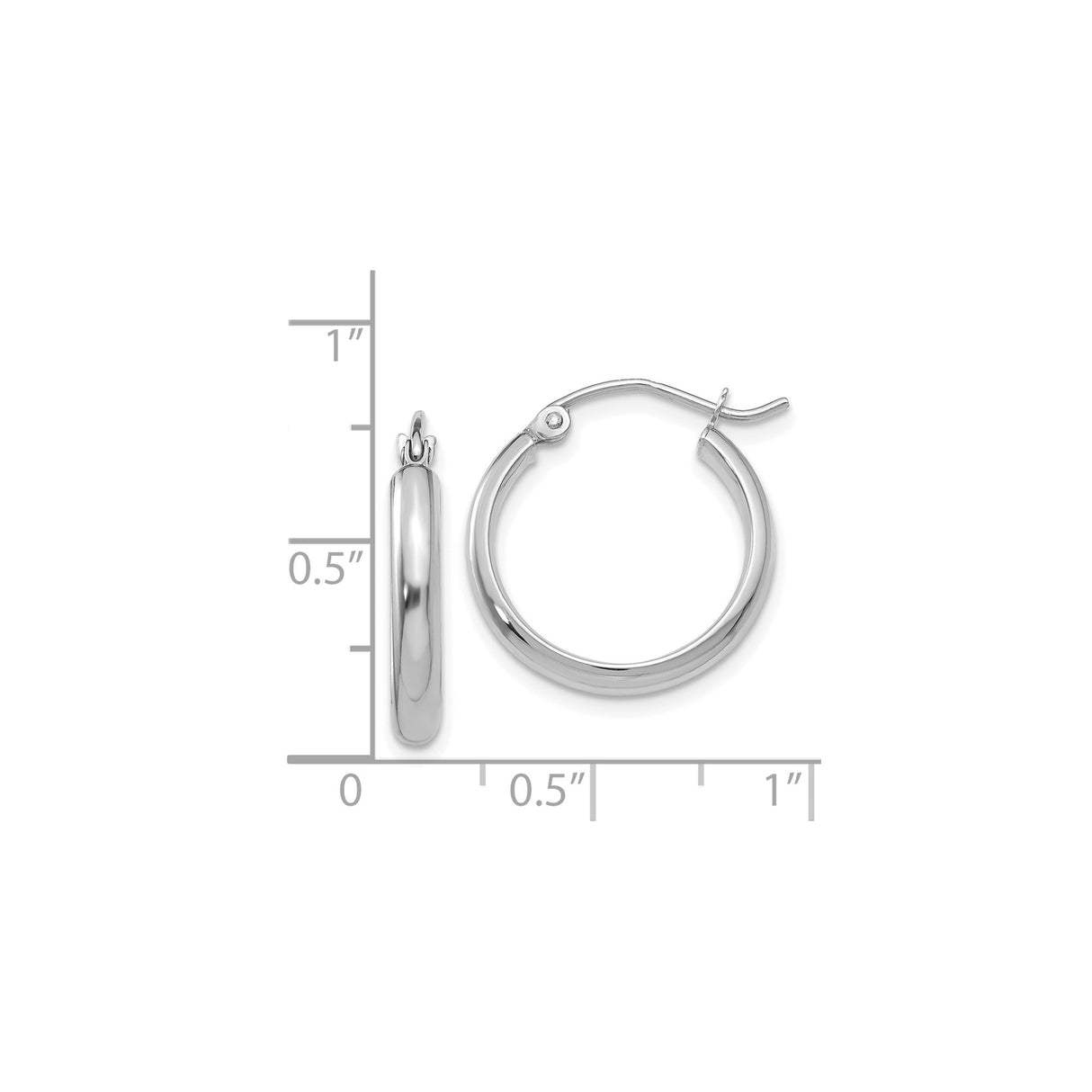 14k White Gold Hoop Earrings, Polished Finish, Lightweight Hinged Hoops for Women
