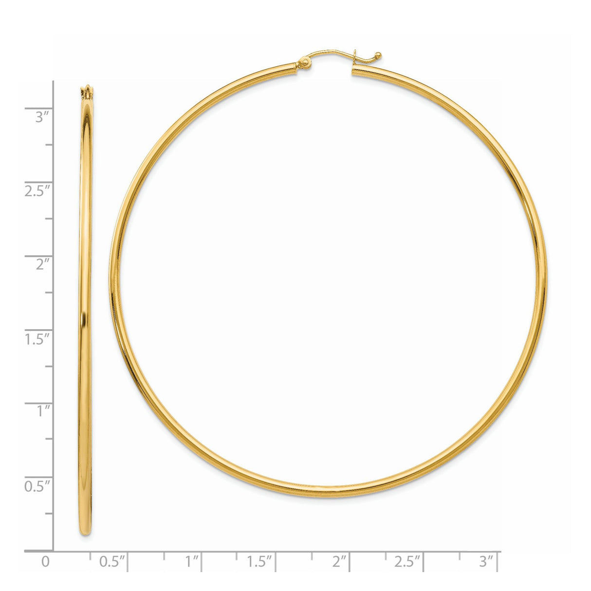 14k Yellow Gold Hoop Earrings, Large Polished Round Minimalist Style for Women