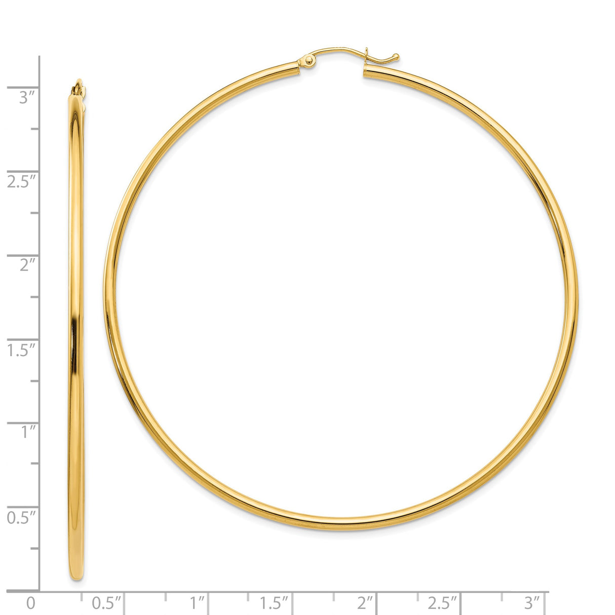 14k Yellow Gold Hoop Earrings, Large Round Smooth Polished Design for Women