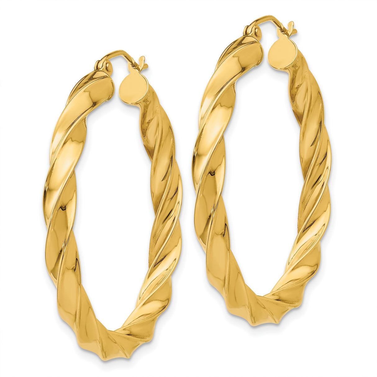 14k Yellow Gold Hoop Earrings, Twisted Bold Textured Design with High Polish Finish